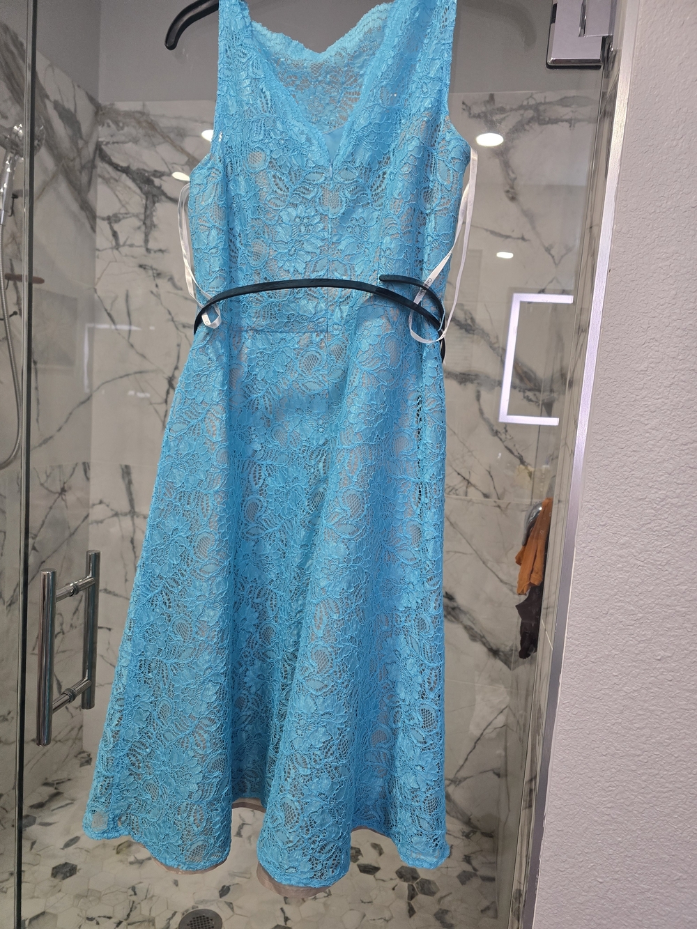 Calvin Klein Turquoise Lace Fit-and-Flare Dress